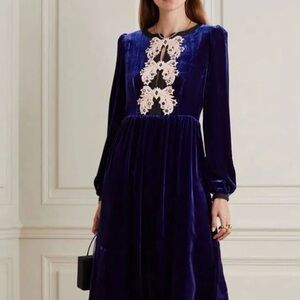 SALONI camille bows appliquéd velvet midi dress size UK 10 US 6 like new